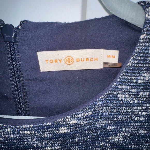 Tory Burch Margarite Flounce Dress Medium M Blue Marled Knit - Picture 3 of 8